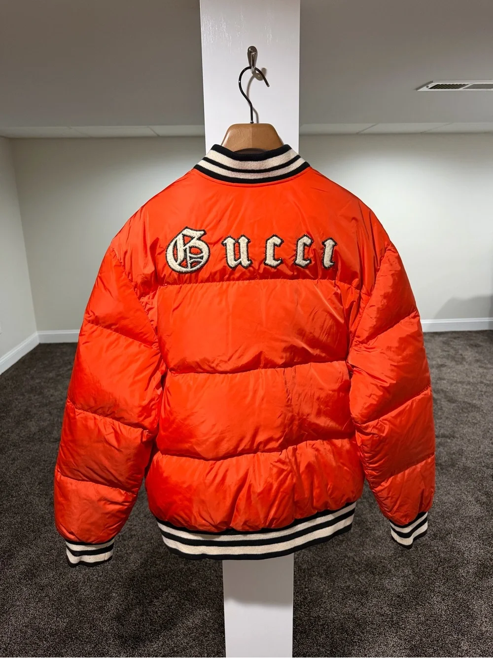 Gucci x MLB New York Yankees Orange Puffer Padded Bomber Jacket